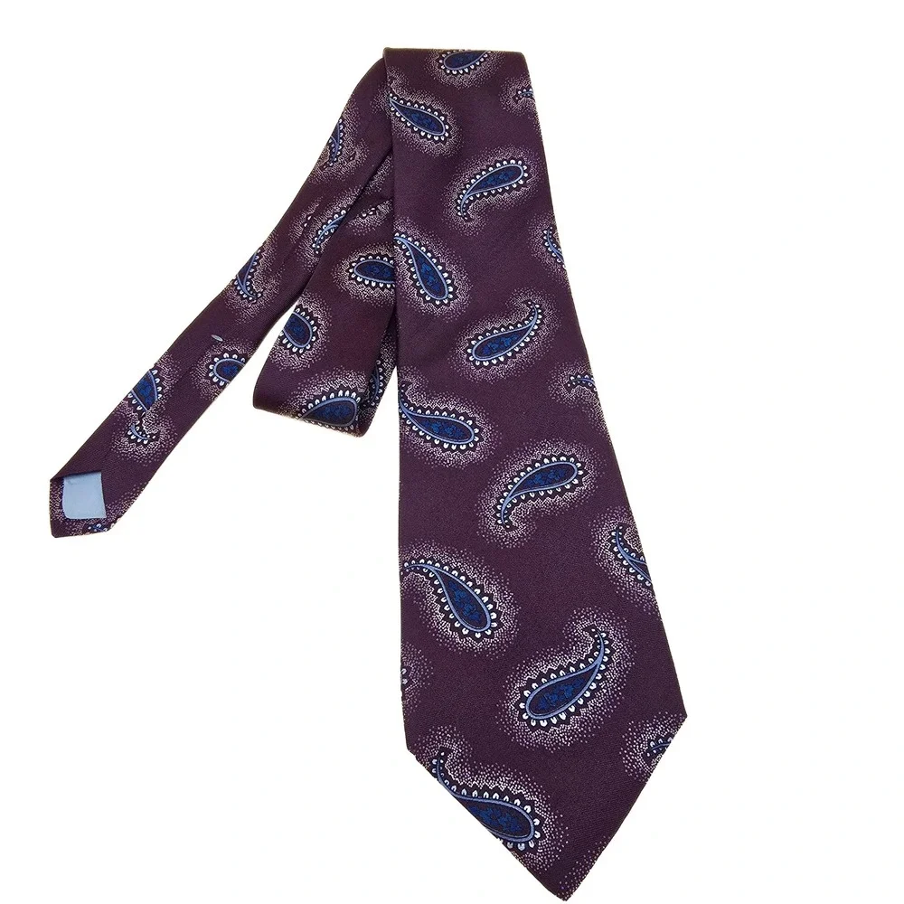 Bugatti Mens Silk Necktie‎ Plum Purple Blue Paisley Woven Formal Business Tie